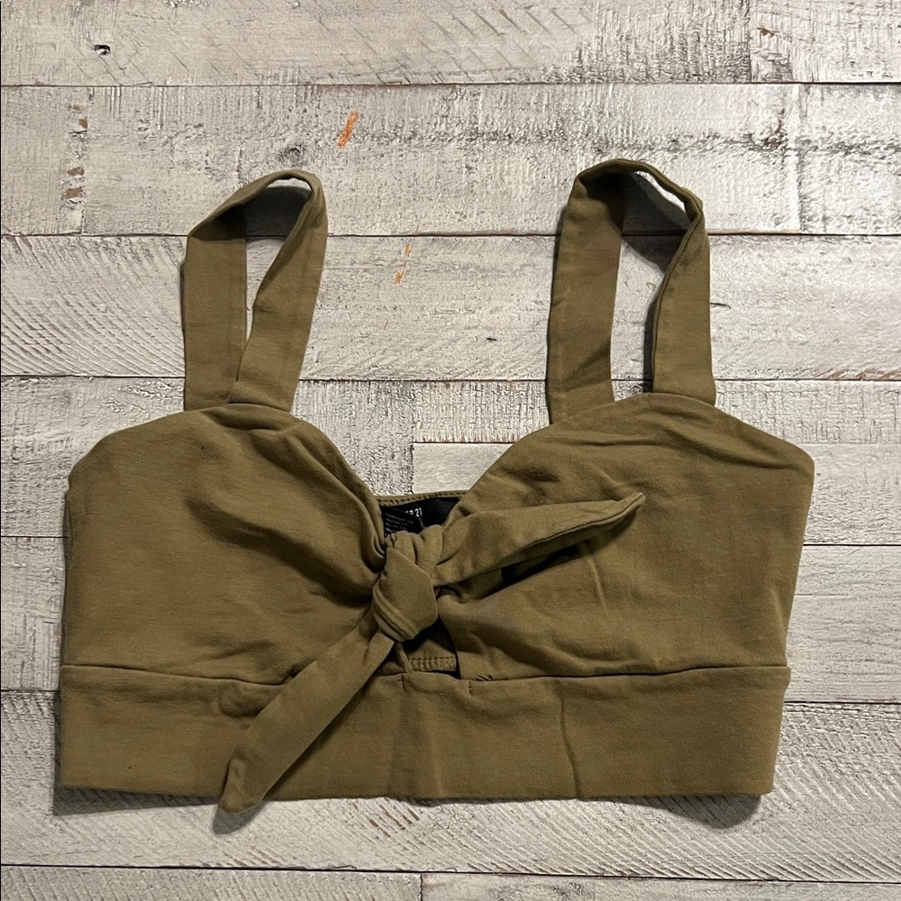 Forever 21 Olive Tie-Front Crop Top